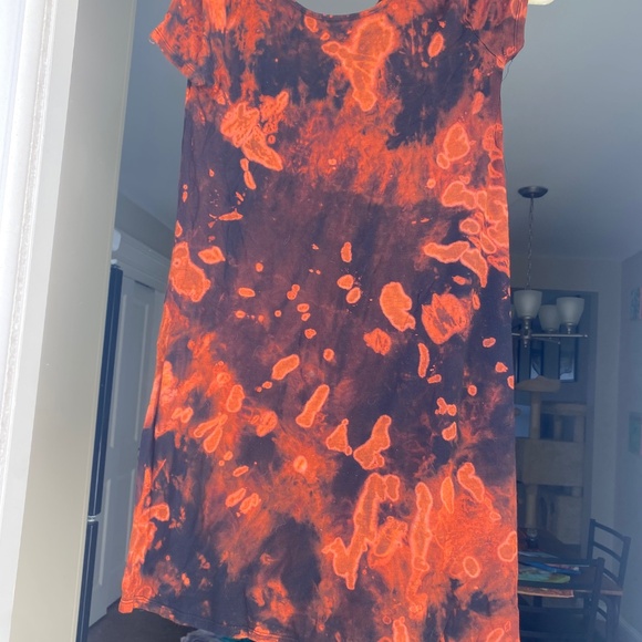 Reverse dye size XS extra small black womans bleach hippie flowy dress boho - Picture 3 of 5